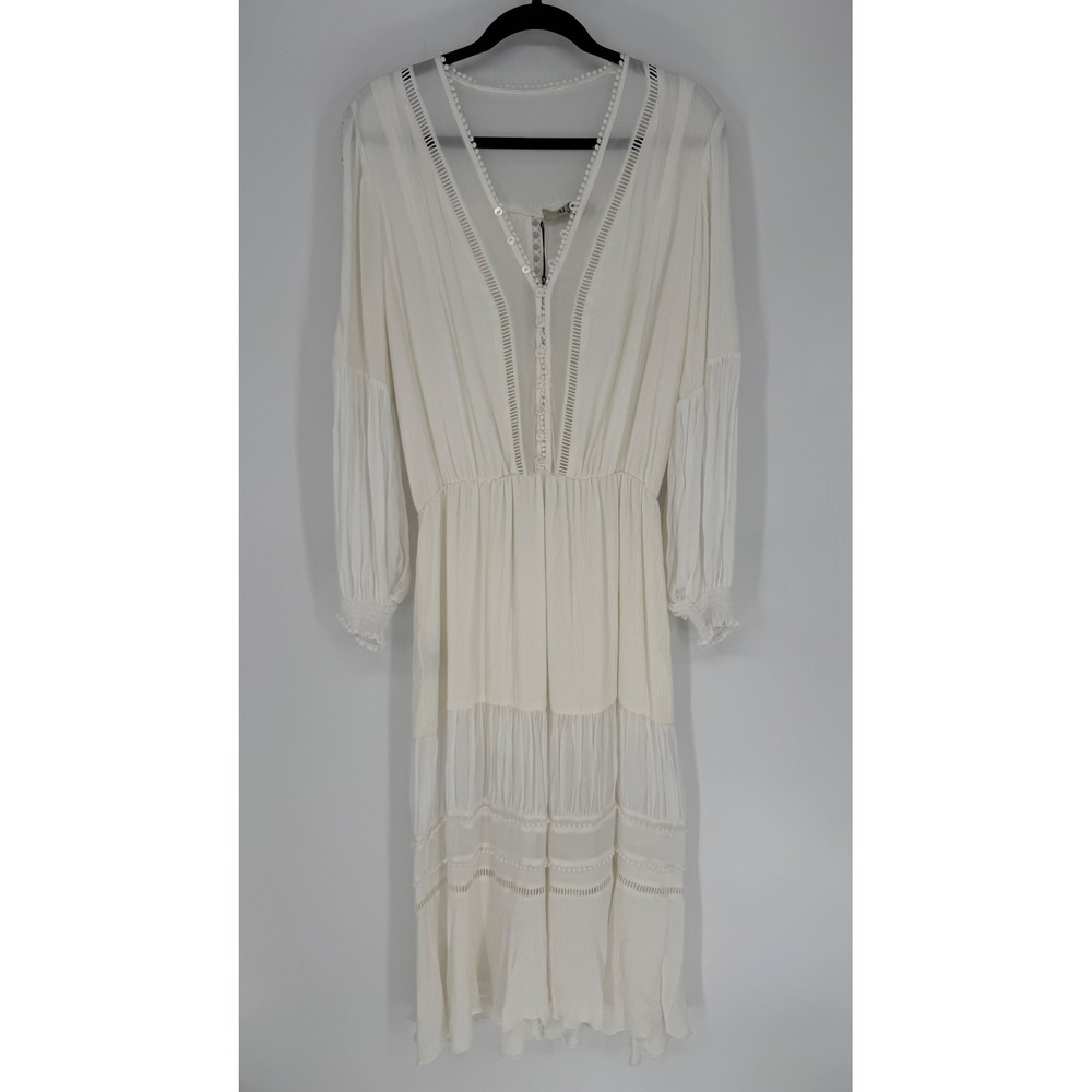 AURA THE LABEL‎ WHITE FRANKIE MIDI DRESS MEDIUM NWT DESTINATION WEDDING CHIFFON